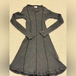 Gray Ribbed Long Sleeve Dress